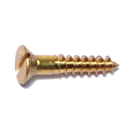 Wood Screw, #10, 1 In, Plain Brass Flat Head Slotted Drive, 24 PK